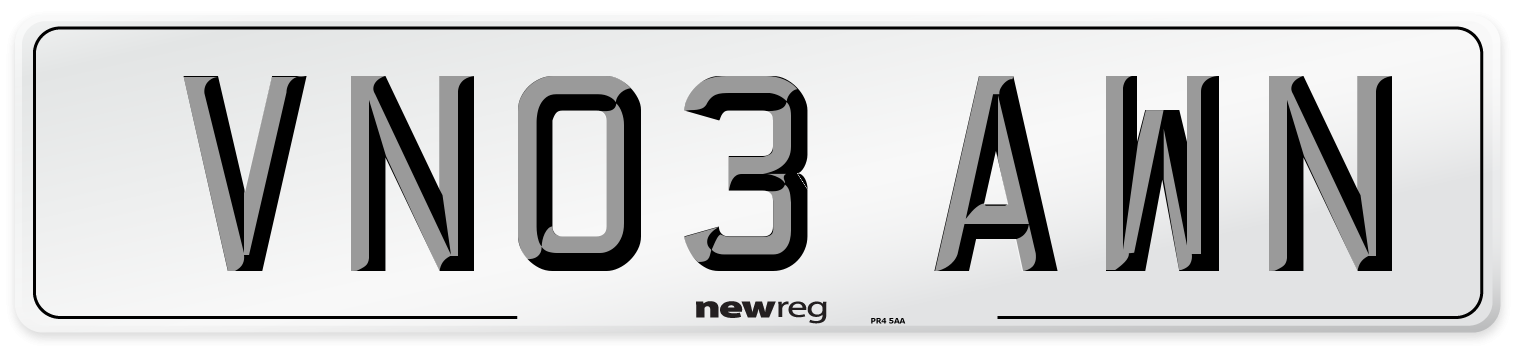 VN03 AWN Number Plate from New Reg